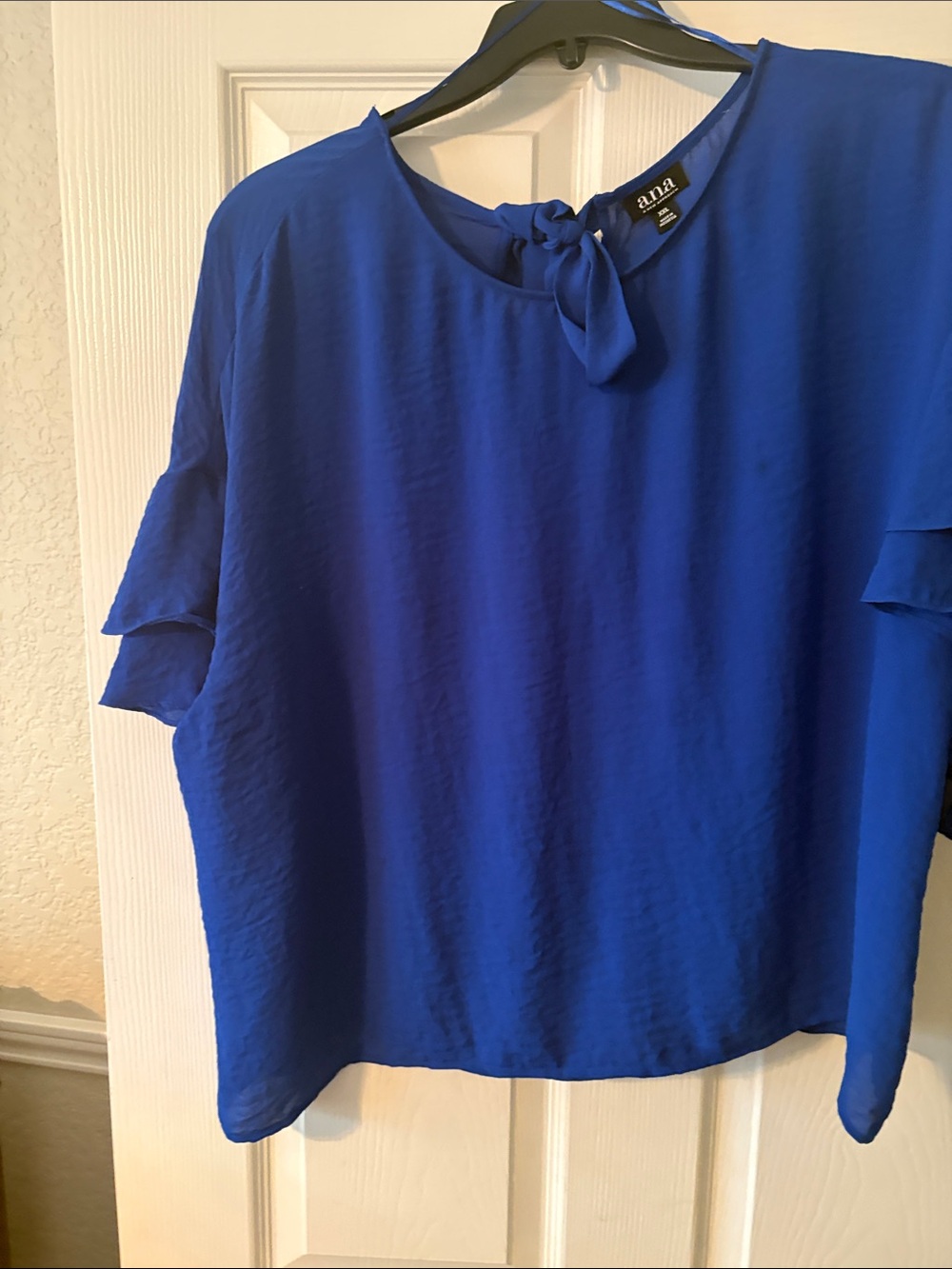 a.n.a Royal Blue Tie-Neck Short Sleeve Blouse